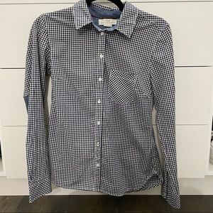 H&M Blue Plaid Button Down Shirt with elbow patch
